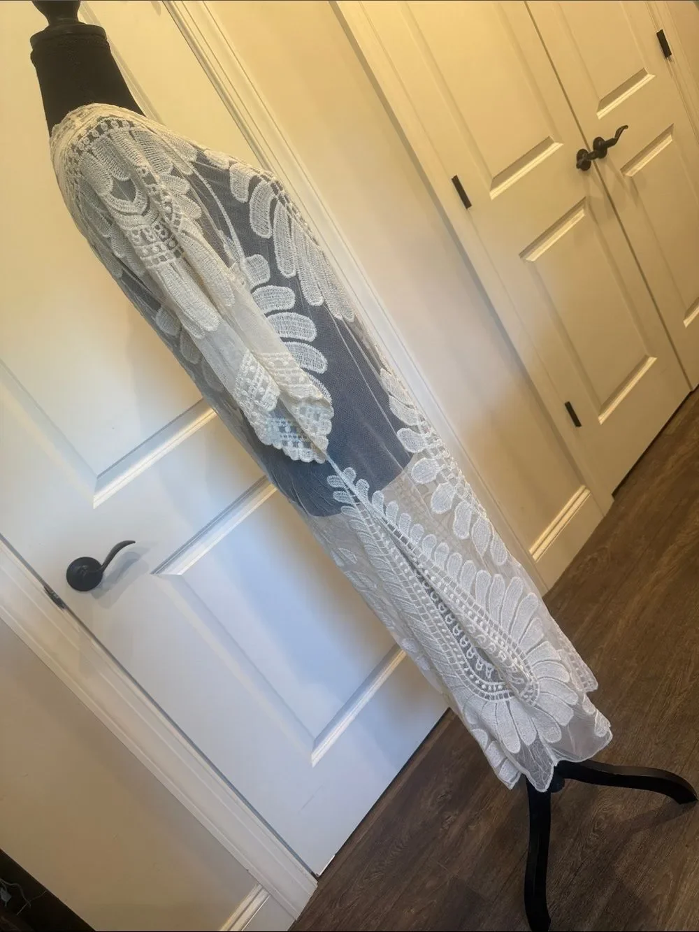 Cream Lace Crochet Boho Kimono Duster Cover Up
